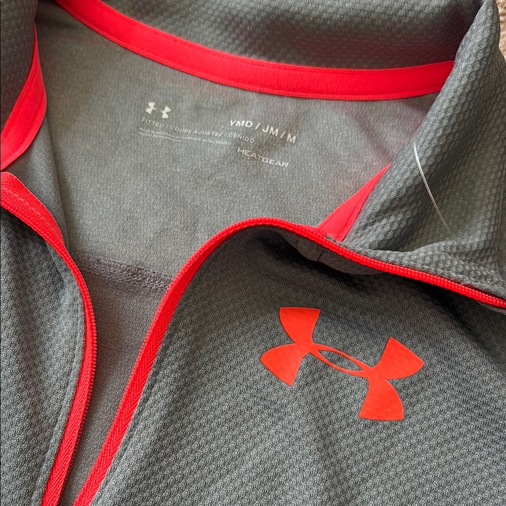 Under Armour Heather Gray and Coral Quarter Zip Top - Picture 2 of 4